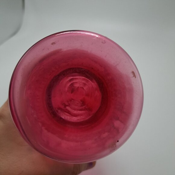 Fenton Cranberry Optic Dot Thumbprint Glass Crimped Pinched Edge Vase Vintage - Picture 13 of 14